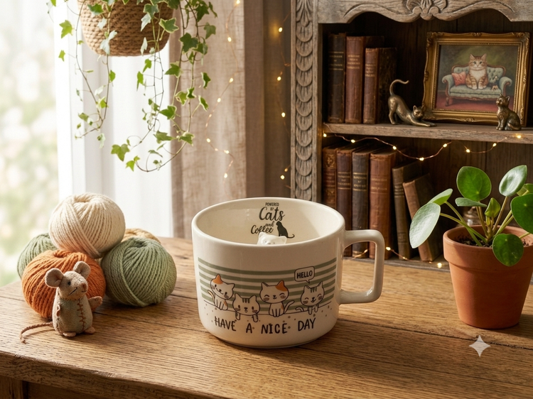 ماگ فانتزی داخل عروسکی . طرح گربه . کد ۱۰